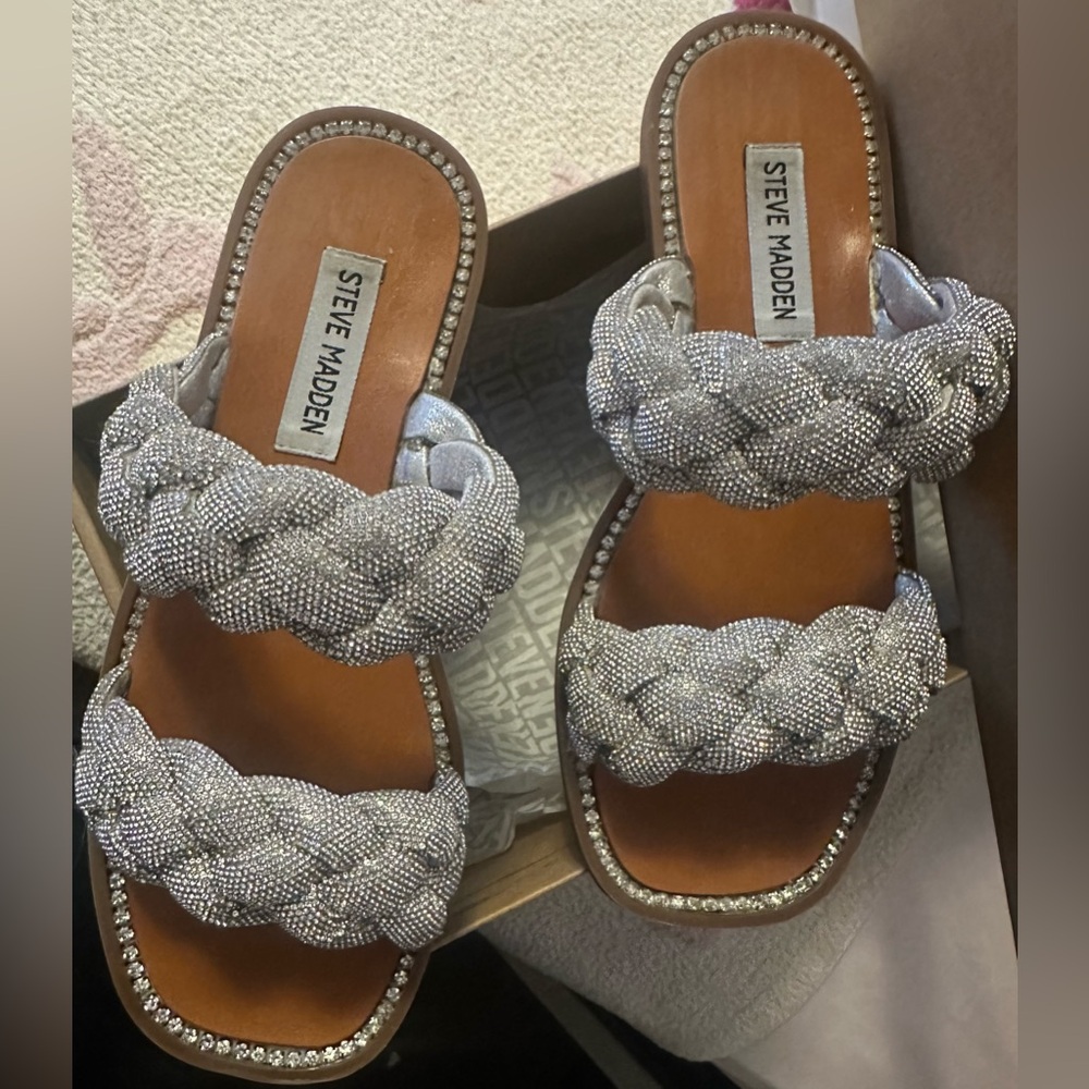 Steve Madden Sparkling Silver Braided Sandals